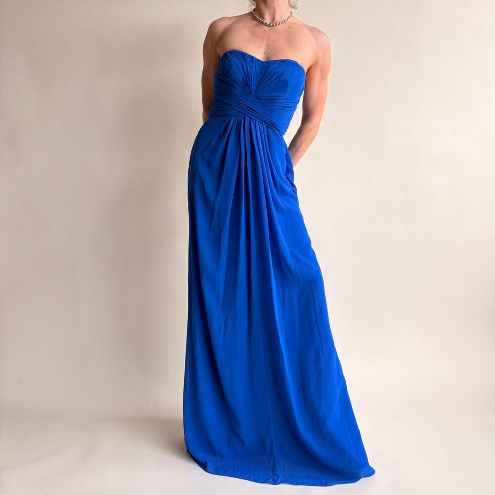 David's Bridal Royal Blue Strapless Chiffon Dress - Size 0